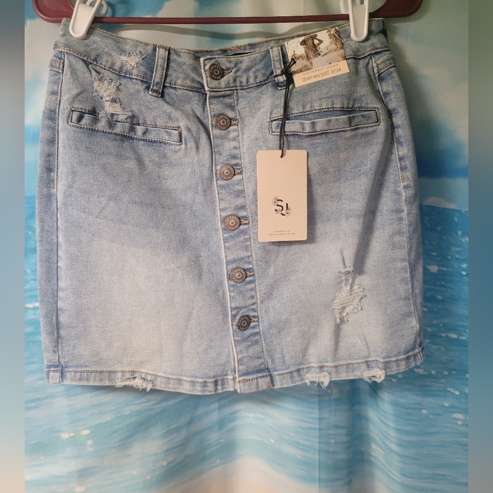 Sincerely Jules NWT Light Denim Wash Jean Mini Skirt Button Down Size 0/24